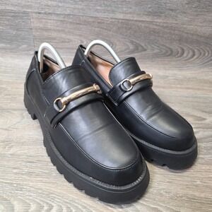 Mudd Loafers‎ Womens 10M Black Faux Leather Slip On Chunky Platform Academia Y2K